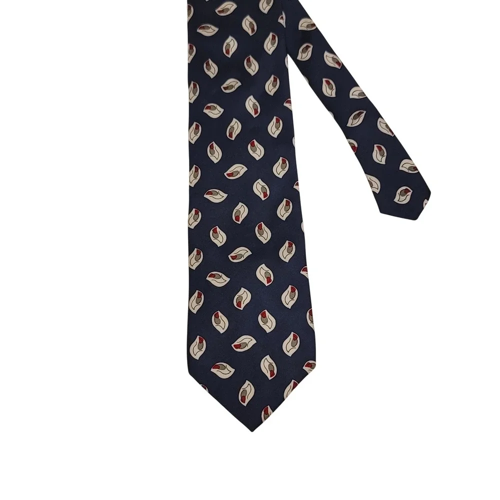 Cambridge Classics Necktie Mens OS Navy Blue Silk Leaf Pattern Mervyns‎ USA Made
